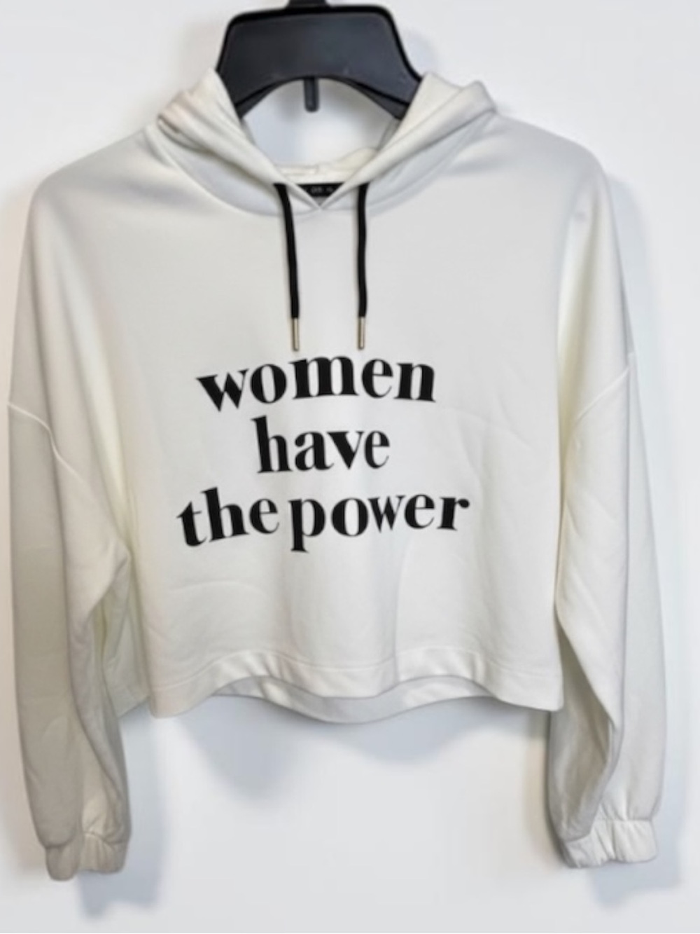 ZARA White "Women Have The Power" Cropped Graphic Hoodie Size Medium